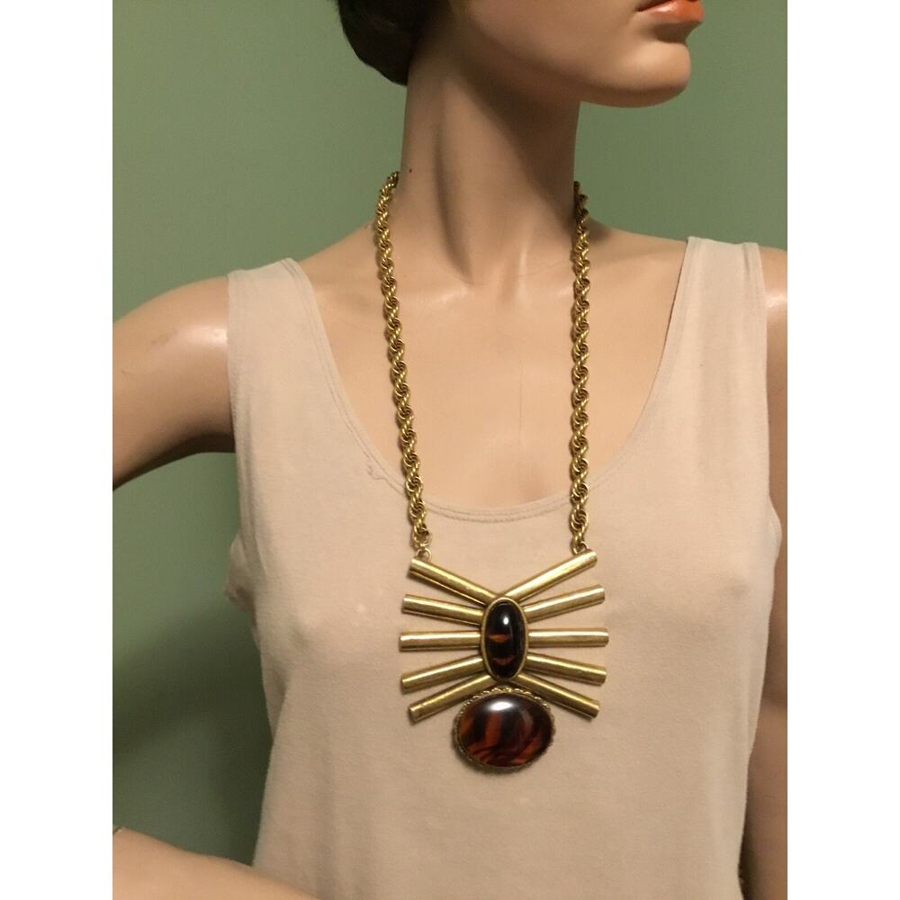 Vintage Original By Robert Striped Glass Cabochon Starburst Pendant Necklace WOW
